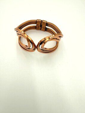 Vintage Renoir Copper Cuff Bracelet Geometric Interlocking Bands Hinged Closure